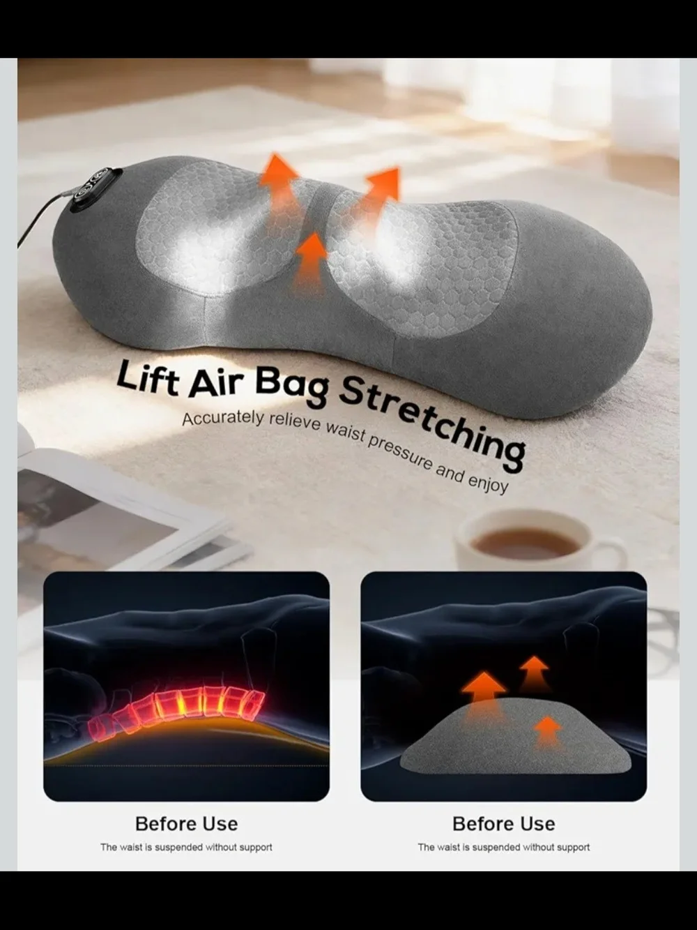 3 in 1 Lower Back Massager, Triple Fusion Back Massager with Heat, Vibration